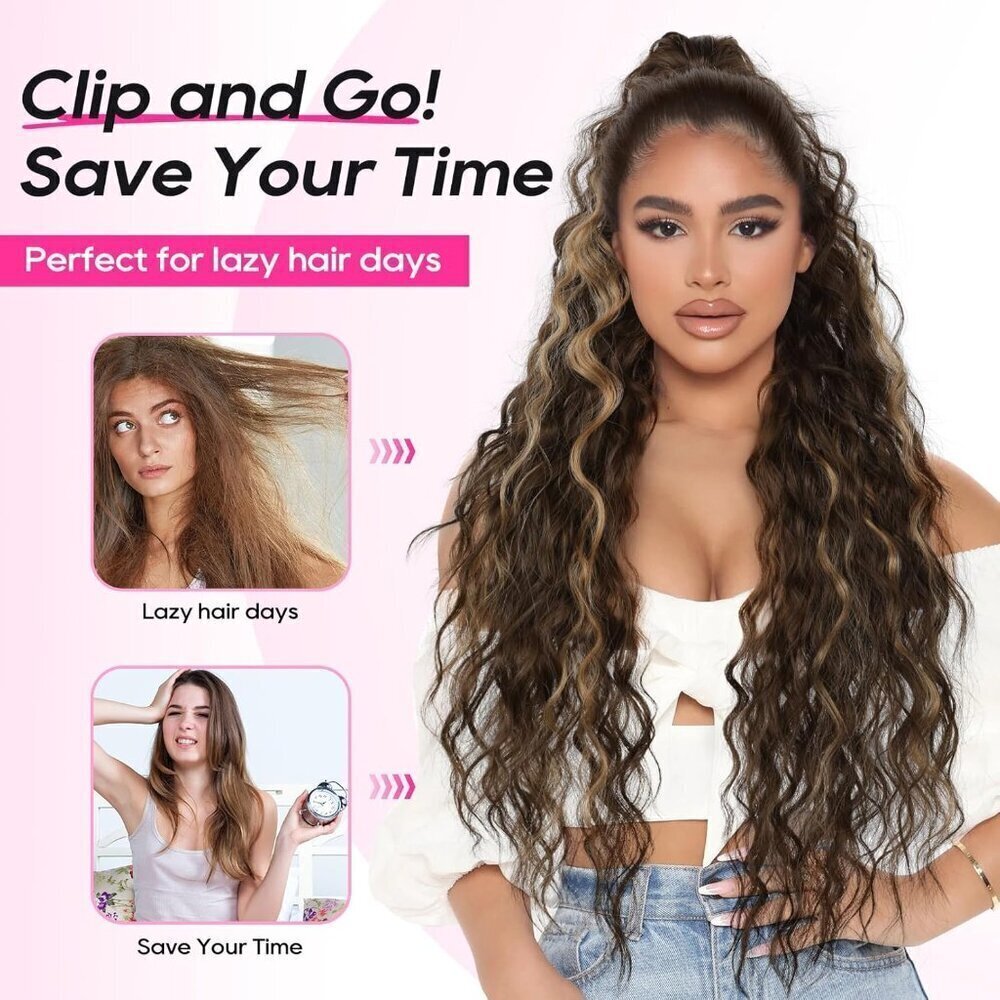 Ponytail Extension 26" Long Claw Clip Ponytail Extension Curly Wavy Pony Tails H - Picture 5 of 8